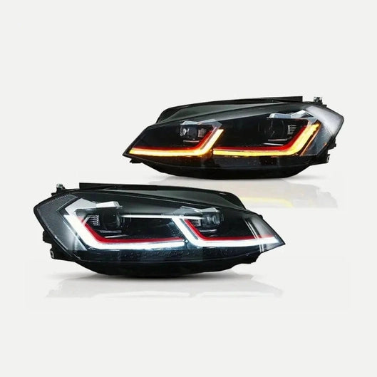 Phares avant LED fond noir/rouge clignotants dynamiques Volkswagen Golf VII