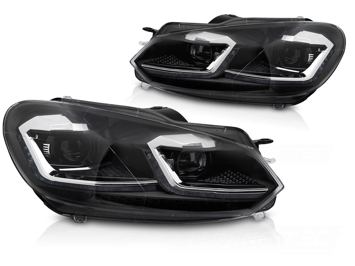 Phares avant Silver Line LED séquentiels avec feux de jour (DRL) compatibles avec VW Golf VI 08-12