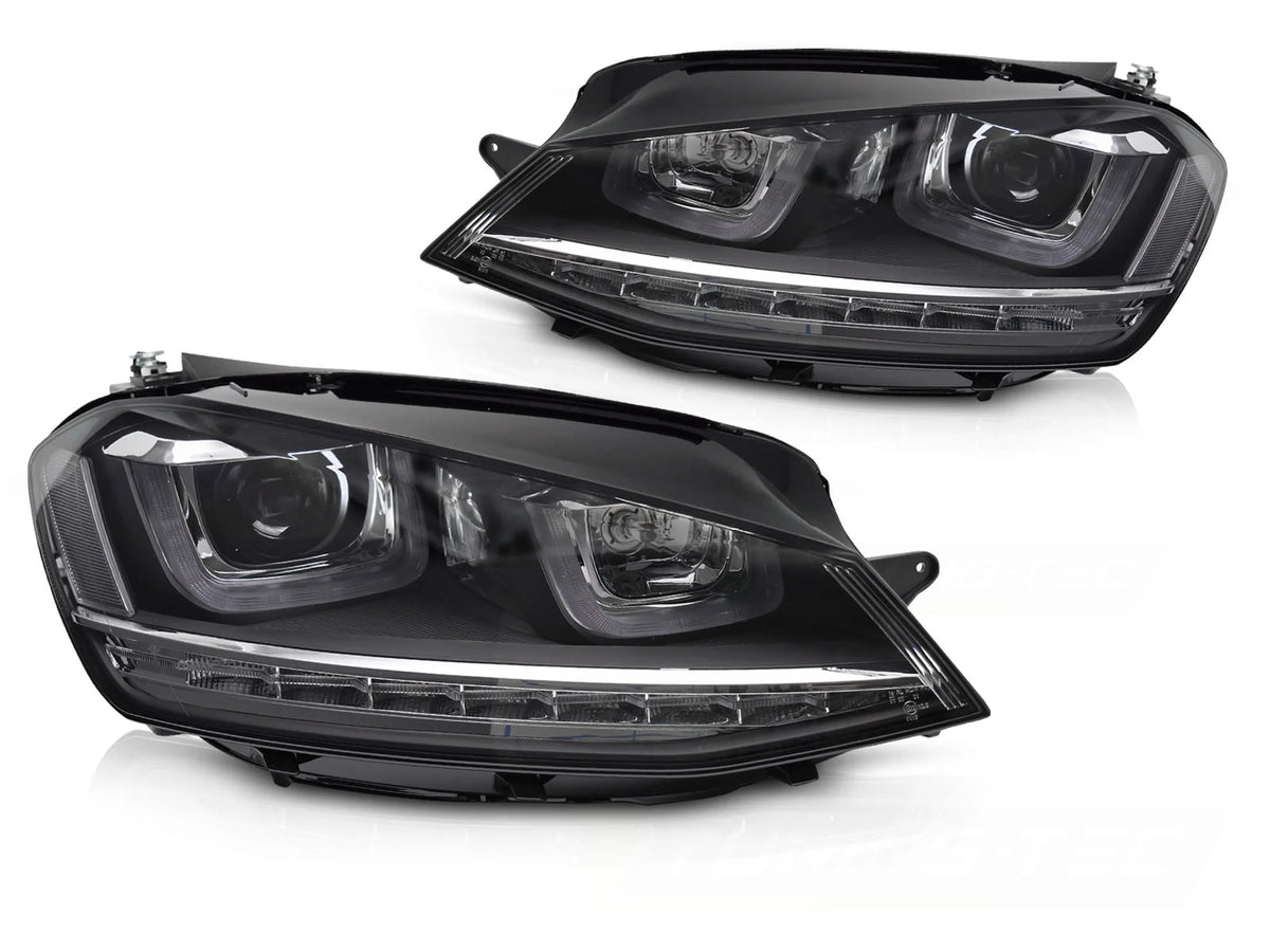 Phares avant argentés à LED séquentiels avec feux de jour (DRL) compatibles avec VW Golf VII 13-17