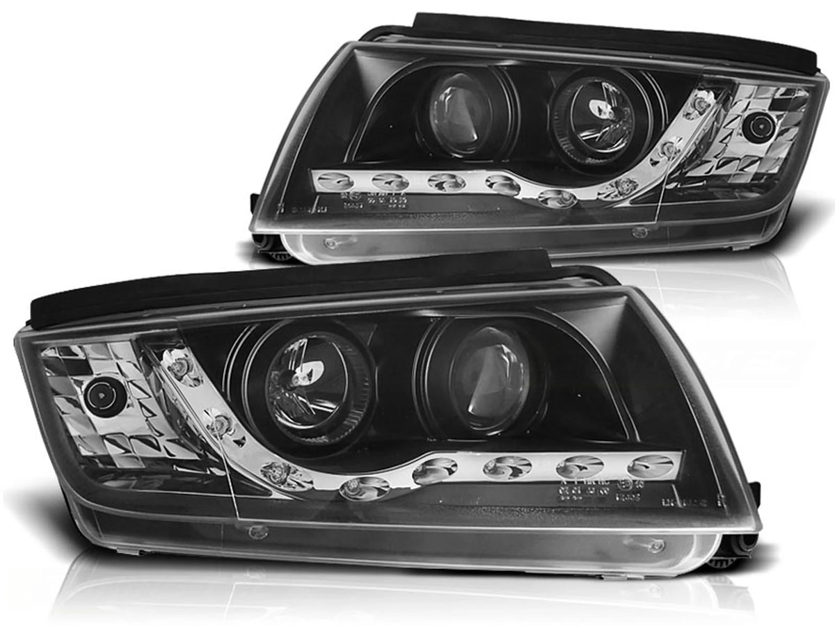 Phares avant noirs à feux de jour compatibles avec SKODA FABIA I 99-08