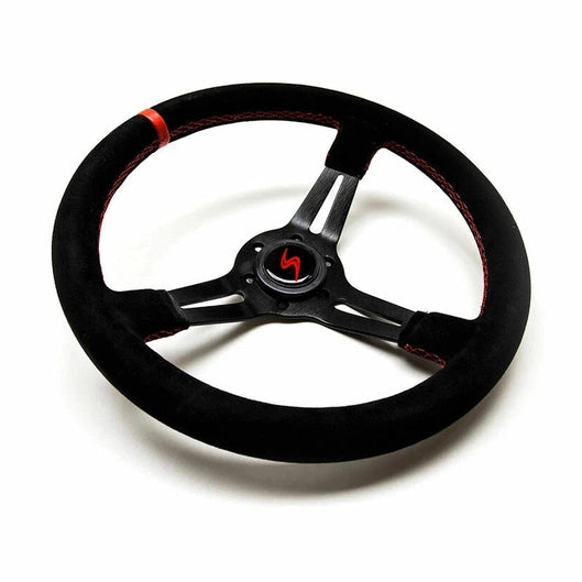 Volant Tulipé 70 mm cuir noir retourné surpiqure rouge