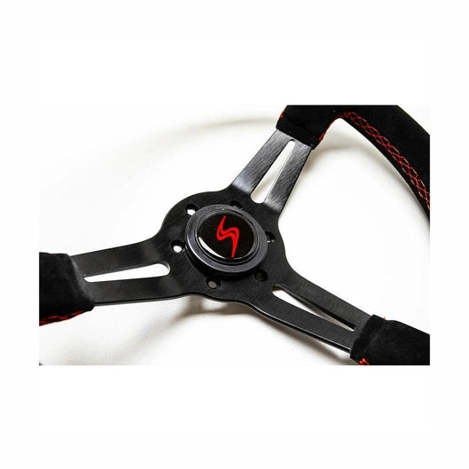 Volant Tulipé 70 mm cuir noir retourné surpiqure rouge