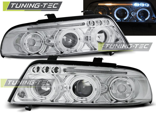 Phares Angel Eyes chromés compatibles avec Audi A4 01.99-09.00