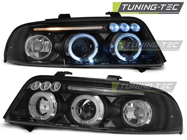 Phares Angel Eyes noirs compatibles avec Audi A4 01.99-09.00
