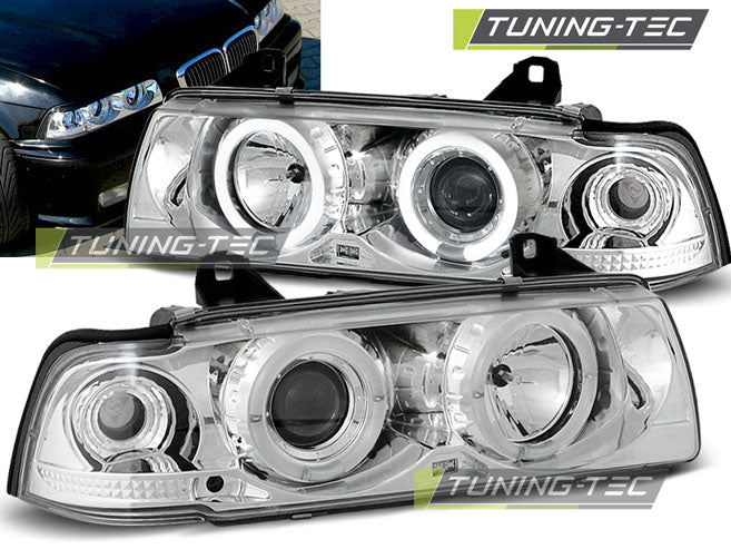 Phares Angel Eyes chromés compatibles BMW E36 12.90-08.99 C/C