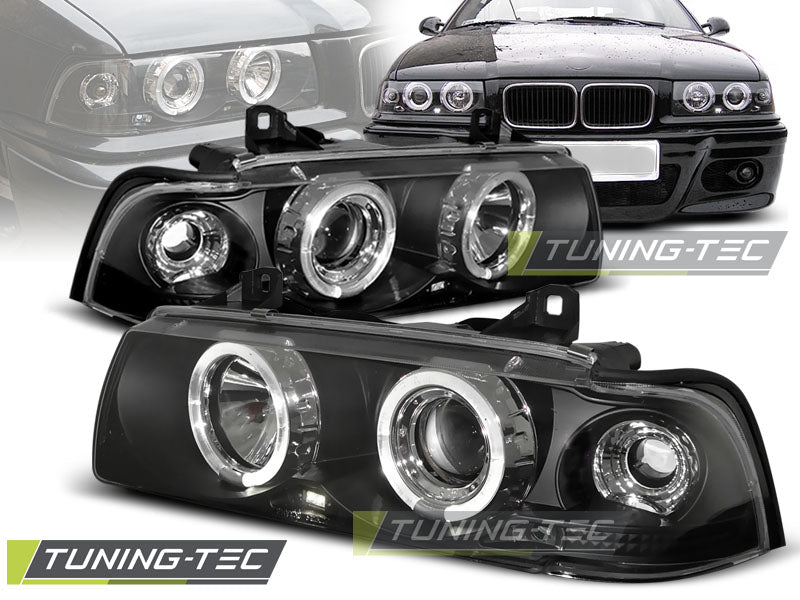 Phares Angel Eyes noirs compatibles BMW E36 12.90-08.99 C/C