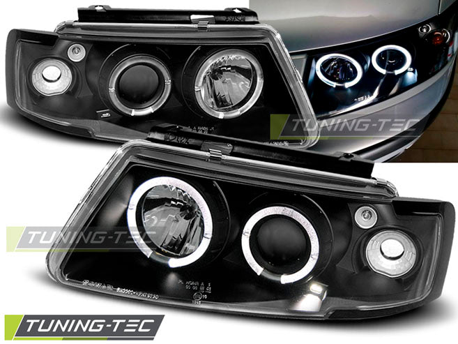 Phares Angel Eyes noirs compatibles avec VW Passat B5 3B 11.96-08.00