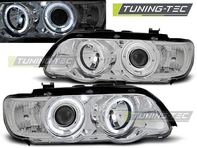 Phares Angel Eyes chromés compatibles BMW X5 E53 09.99-10.03