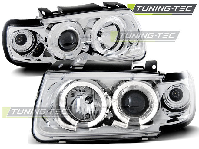 Phares Angel Eyes chromés compatibles avec VW Polo 6N 10.94-09.99 (berline à hayon)