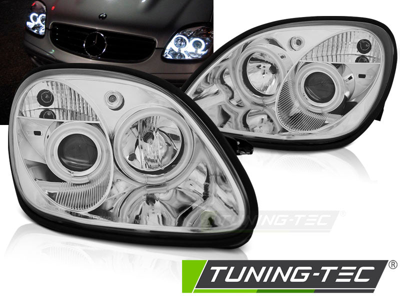 Phares Angel Eyes chromés compatibles avec Mercedes R170 SLK 04.96-04