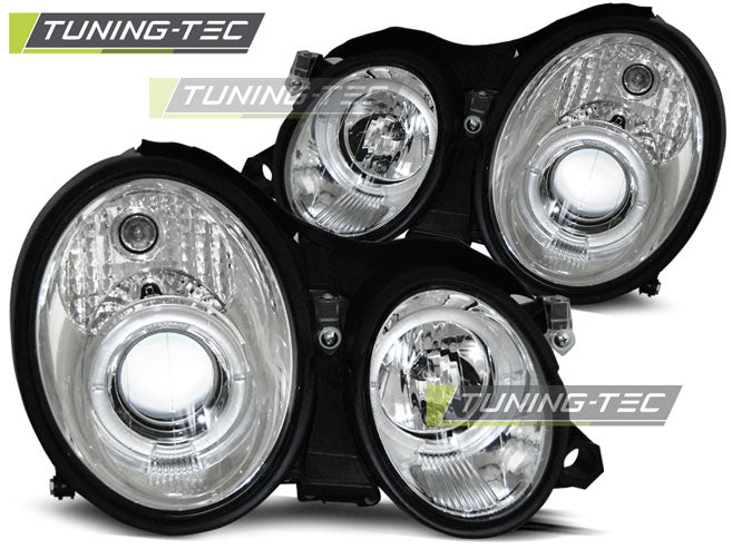 Phares Angel Eyes chromés compatibles avec Mercedes W208 CLK 03.97-04.02