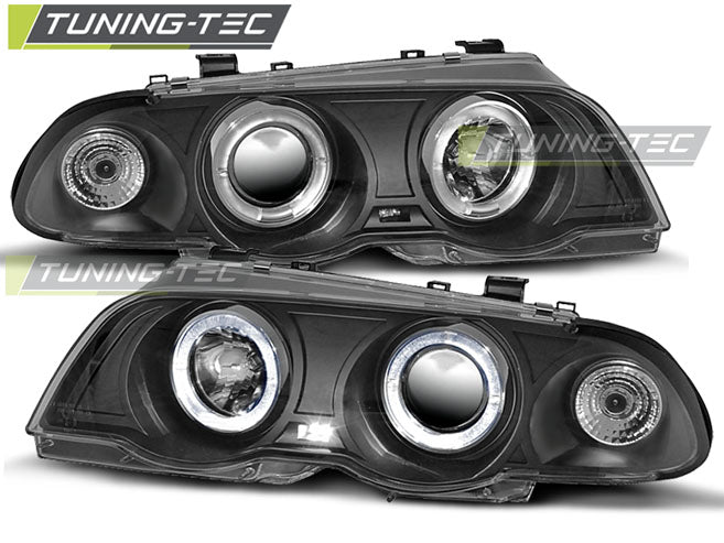 Phares Angel Eyes noirs compatibles BMW E46 05.98-08.01 S/T