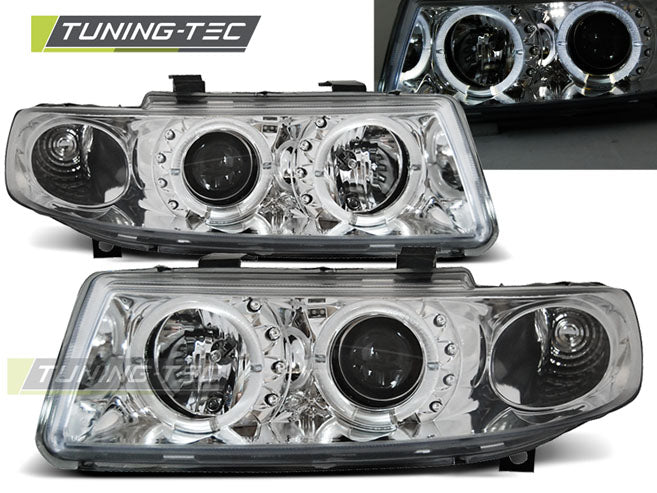 Phares Angel Eyes chromés compatibles avec SEAT LEON / TOLEDO 04.99-08.04