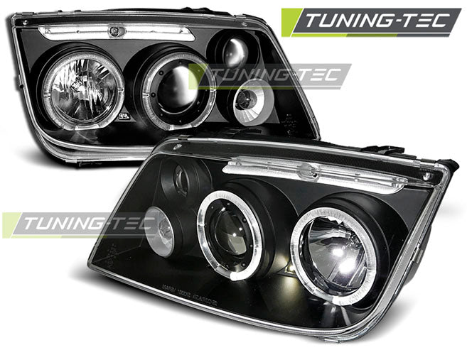 Phares Angel Eyes noirs compatibles VW Bora 98-05