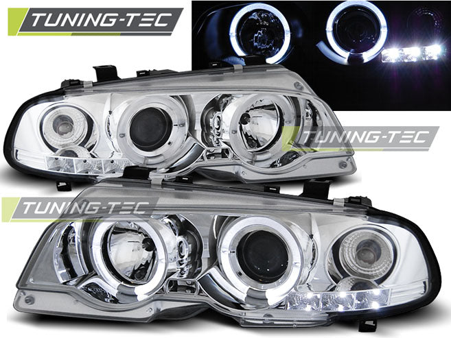 Phares Angel Eyes chromés compatibles BMW E46 Coupé 04.99-03.03