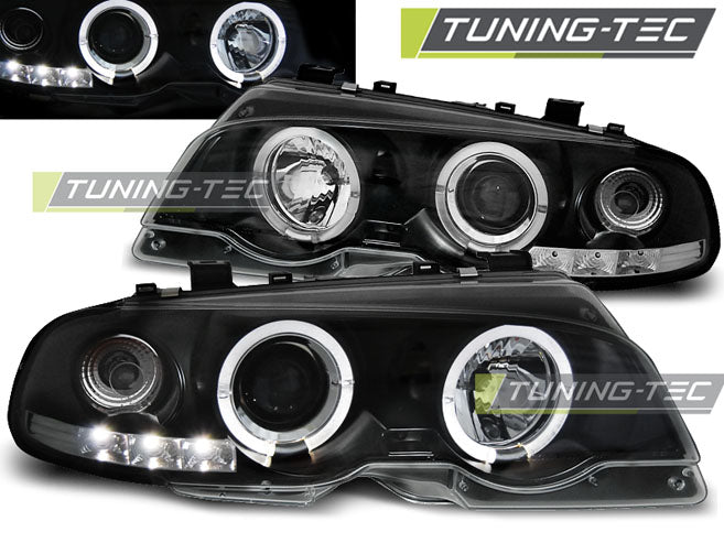 Phares Angel Eyes noirs compatibles BMW E46 Coupé 99-03