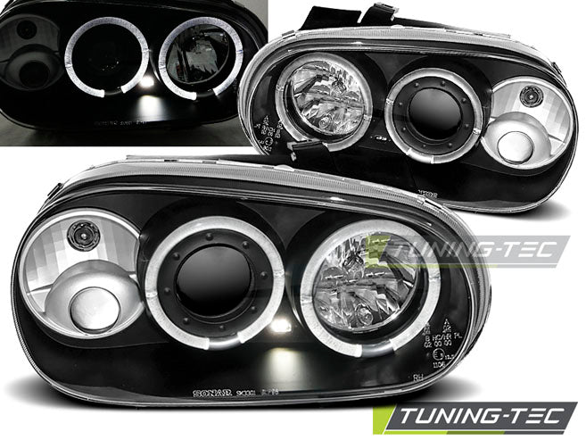 Phares Angel Eyes noirs compatibles avec VW Golf IV 97-03