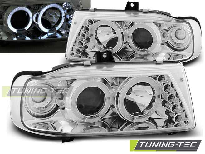 Phares Angel Eyes chromés compatibles avec SEAT Ibiza / Cordoba / Polo Variant, berline 10.93-08.99