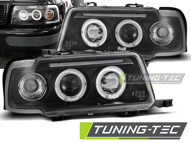 Phares Angel Eyes noirs compatibles avec Audi 80 B4 09.91-04.96