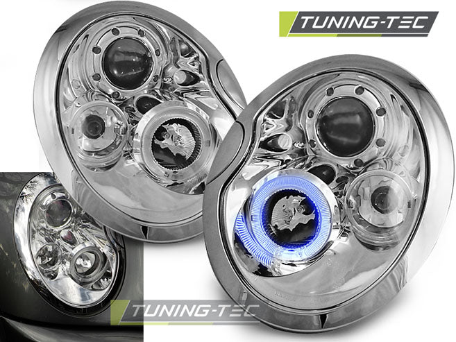 Phares Angel Eyes chromés compatibles BMW Mini (Cooper) 01-04