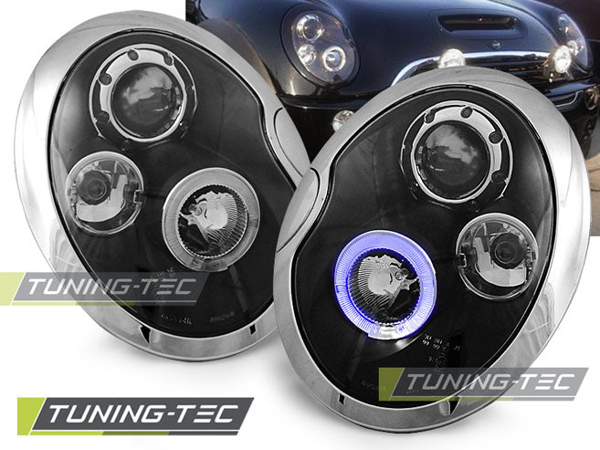 Phares Angel Eyes noirs compatibles BMW Mini (Cooper) 01-04