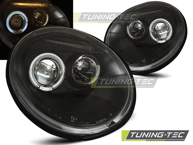 Phares Angel Eyes noirs compatibles avec VW New Beetle 10.98-05.05