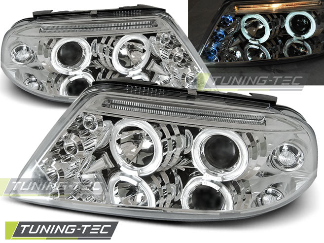 Phares Angel Eyes chromés compatibles avec VW Passat 3BG 09.00-03.05