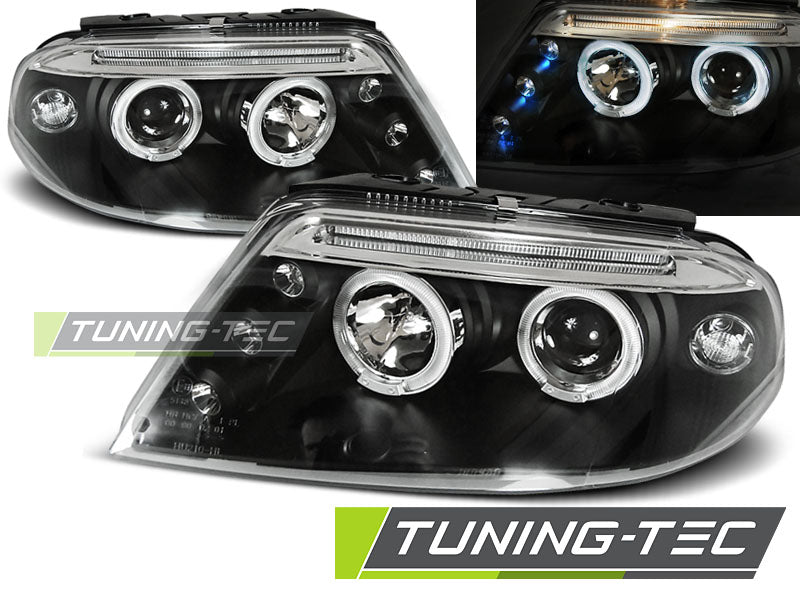 Phares Angel Eyes noirs compatibles avec VW Passat 3BG 09.00-03.05