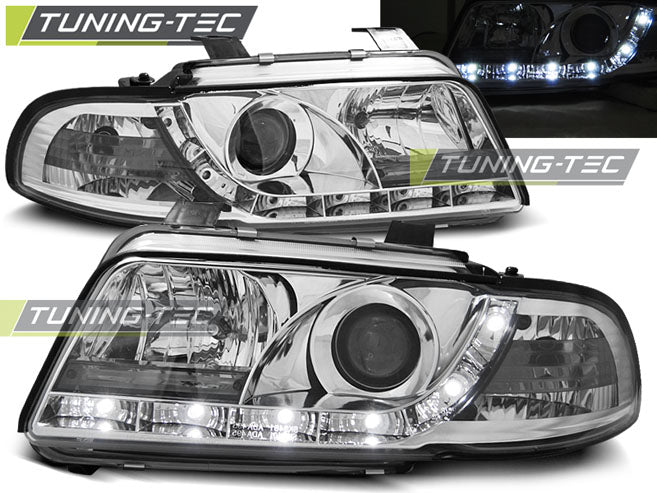Phares chromés à feux de jour compatibles avec Audi A4 11.94-12.98