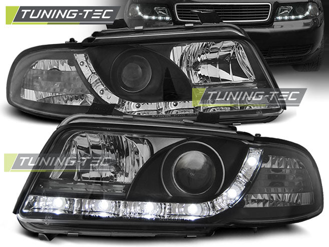 Phares de jour noirs compatibles avec Audi A4 11.94-12.98