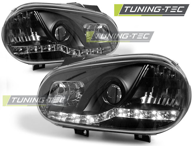 Phares avant noirs à feux de jour compatibles avec VW Golf 4 09.97-09.03