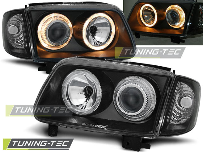 Phares Angel Eyes noirs compatibles VW Polo 6N2 10.99-10.01