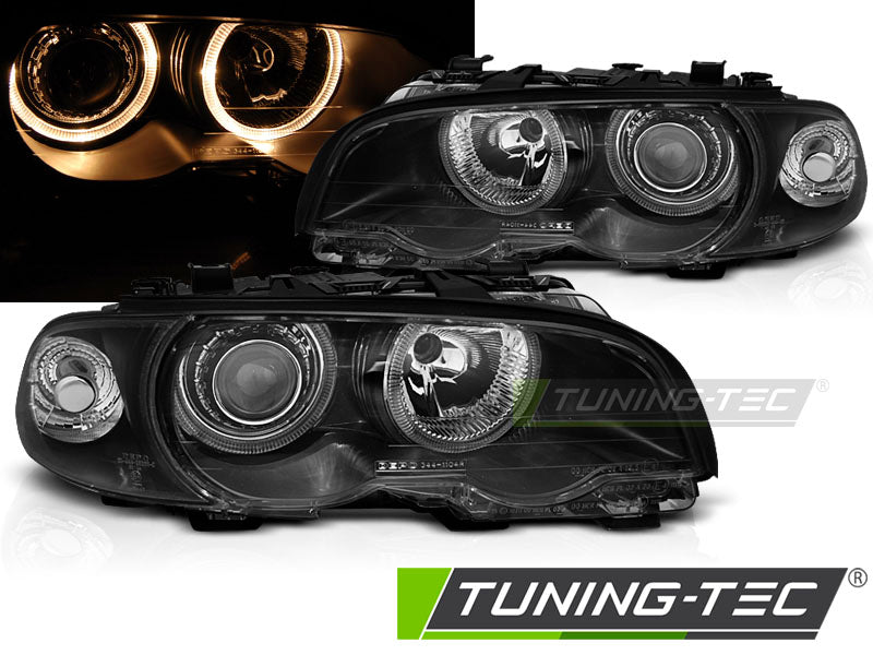 Phares Angel Eyes noirs compatibles BMW E46 Coupé Cabriolet 04.99-03