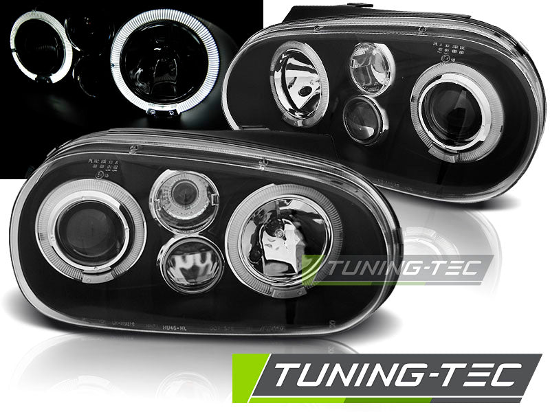 Phares Angel Eyes noirs compatibles avec VW Golf 4 09.97-09.03