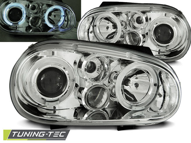 Phares Angel Eyes chromés pour VW Golf IV 97-03