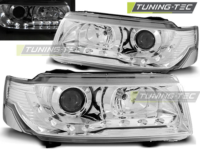 Phares chromés à feux de jour compatibles avec VW Passat B4 11.93-05.97
