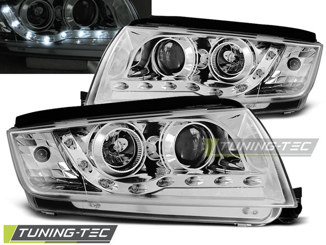 Phares chromés à feux de jour compatibles avec SKODA FABIA 12.99-08