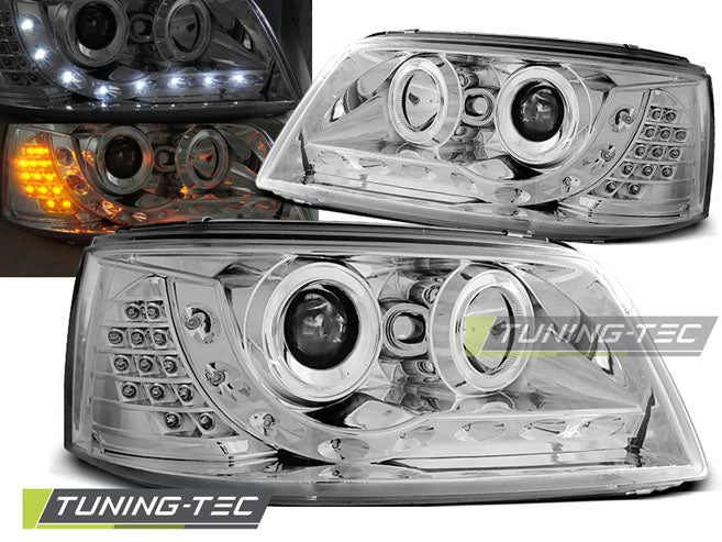Phares chromés à feux de jour compatibles avec VW T5 04.03-08.09