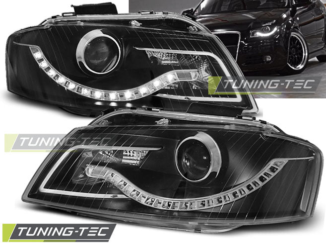 Phares avant noirs à feux de jour compatibles avec Audi A3 8P 03-08