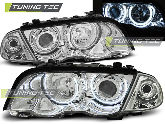 Phares Angel Eyes CCFL chromés compatibles BMW E46 05.98-08.01 S/T