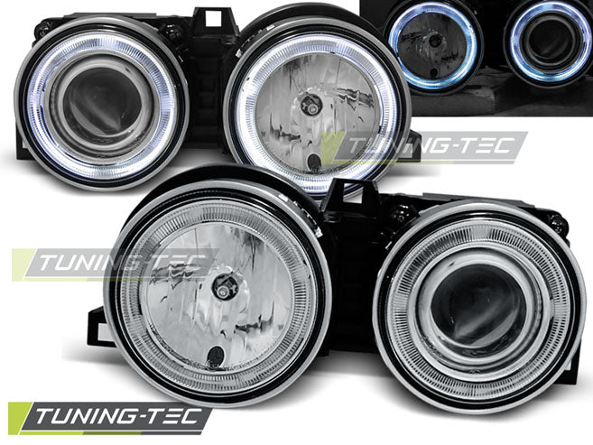 Phares Angel Eyes chromés compatibles BMW E30 11.82-06.94