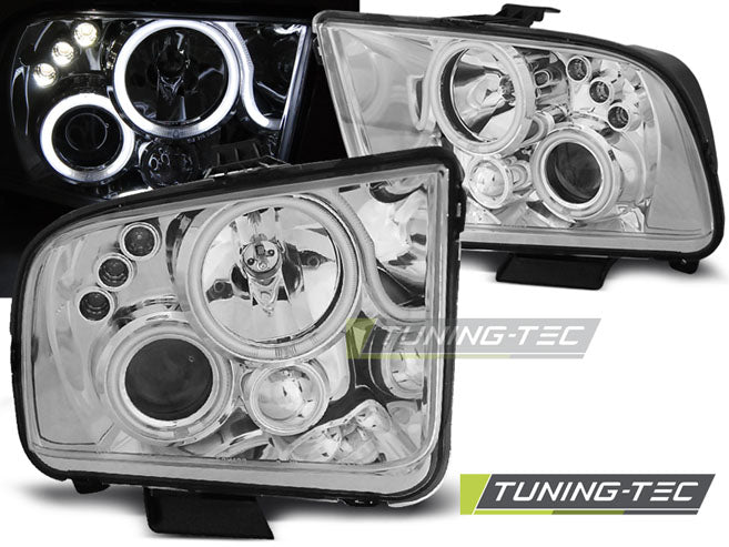 FEUX ANGEL EYES CHROMÉS POUR FORD MUSTANG 04-09