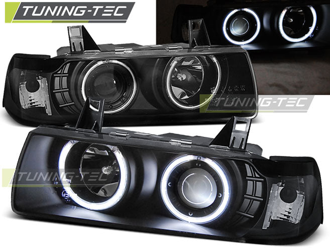 Phares Angel Eyes CCFL noirs compatibles BMW E36 12.90-08.99 C/C