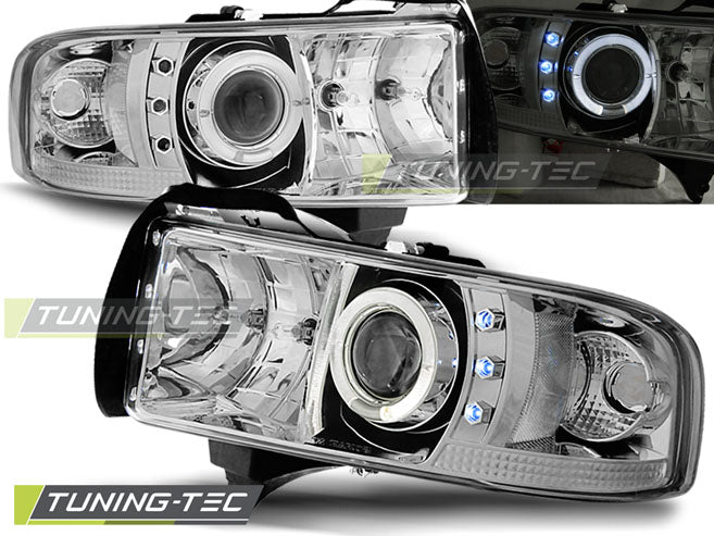 Phares Angel Eyes chromés pour Dodge Ram 94-01