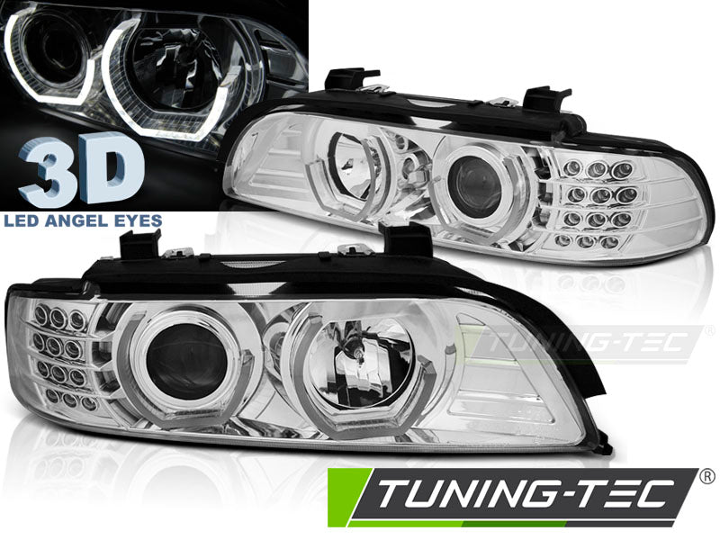 Phares Angel Eyes chromés 3D compatibles BMW E39 09.95-06.03