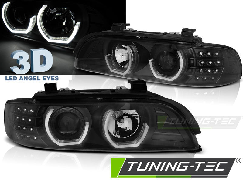 Phares Angel Eyes 3D noirs compatibles BMW E39 09.95-06.03