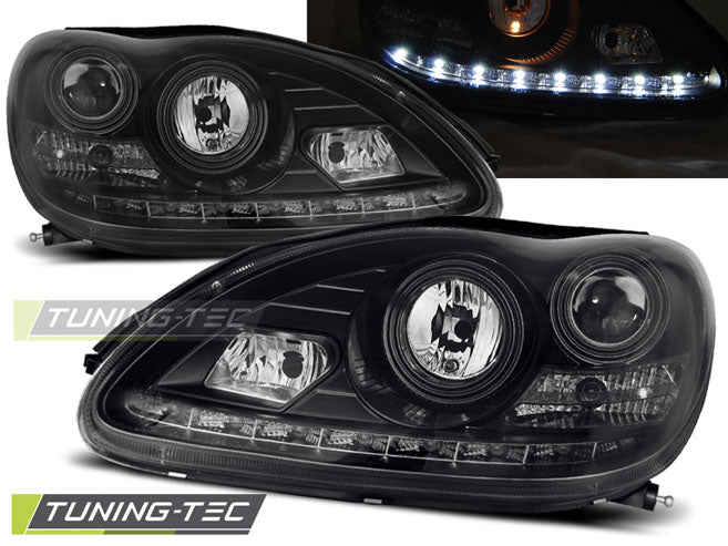Phares de jour noirs compatibles avec Mercedes W220 Classe S (09.98-05.05)