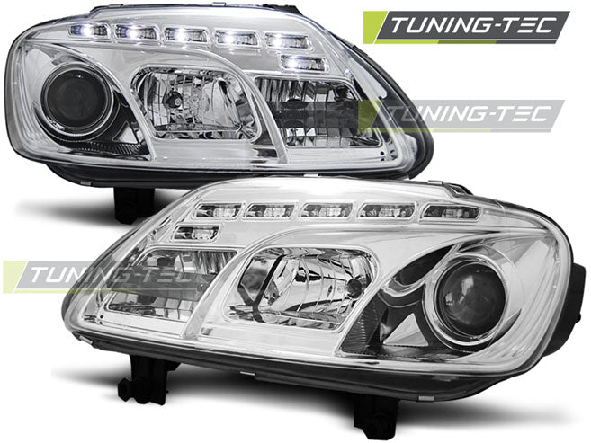 Phares chromés à feux de jour compatibles avec VW Touran 02.03-10.06 / Caddy