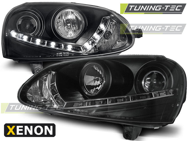 Phares au xénon noir lumière du jour compatibles avec VW Golf 5 03-08
