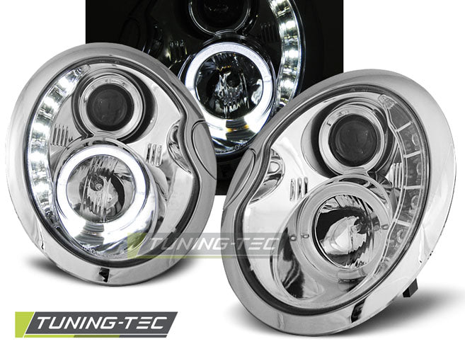 Phares chromés à feux de jour compatibles avec BMW MINI (COOPER) 05.01-10.06